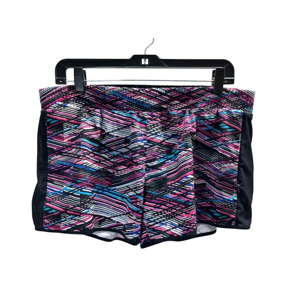 Fabletics Shorts Women's Size Large Purple Stripes Stretch Waist